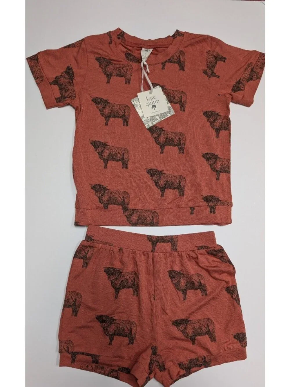 Kate Quinn Bamboo Highland Cow Retro Shorts Set 5Y Cows